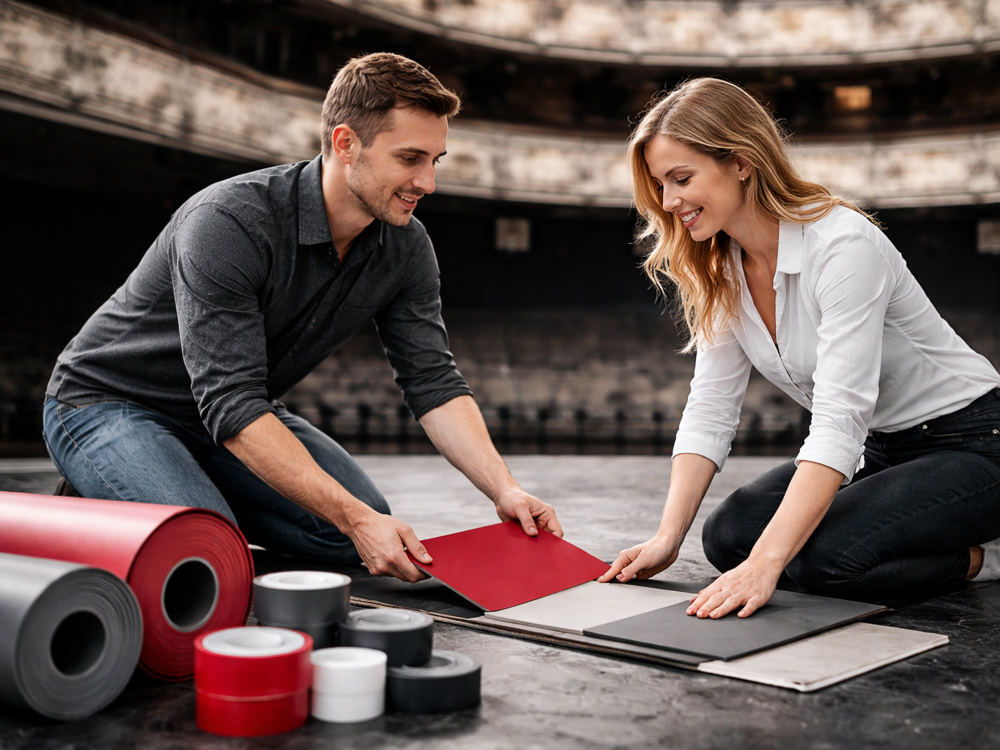 Fachberatung zur Auswahl geeigneter Tanzteppiche f&uuml;r B&uuml;hnen- und Tanzfl&auml;chen anhand eines Materialmusters