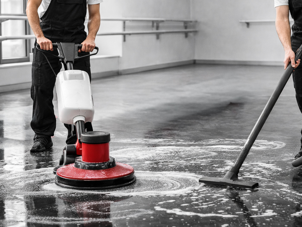 Professionelle Reinigung und Pflege von Tanzteppichen und Tanzfl&auml;chen mit spezieller Reinigungsmaschine